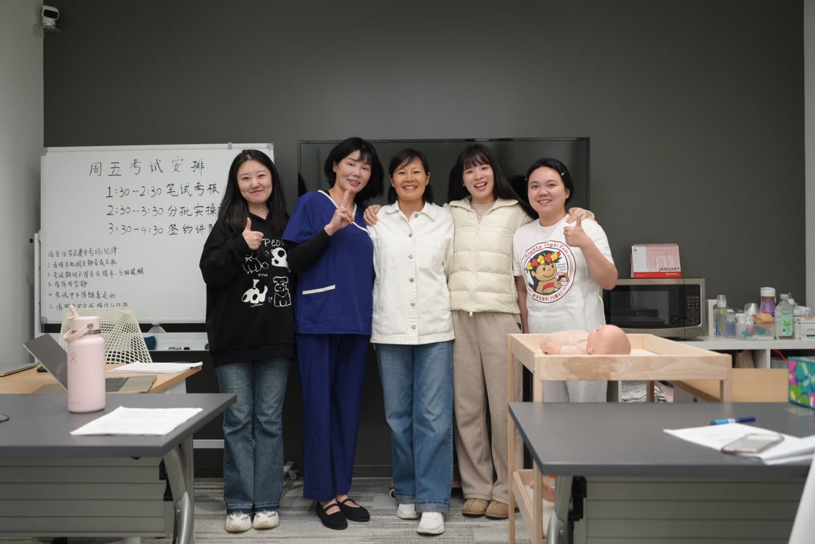 Exam day preparation with whiteboard instructions